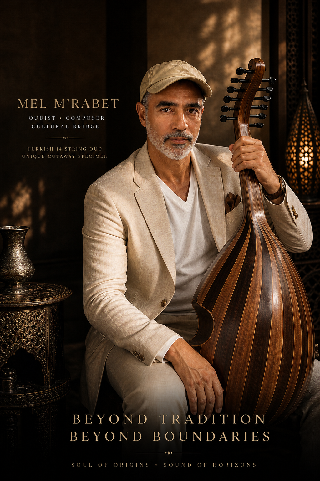 Mel M’Rabet with a fourteen-string oud
